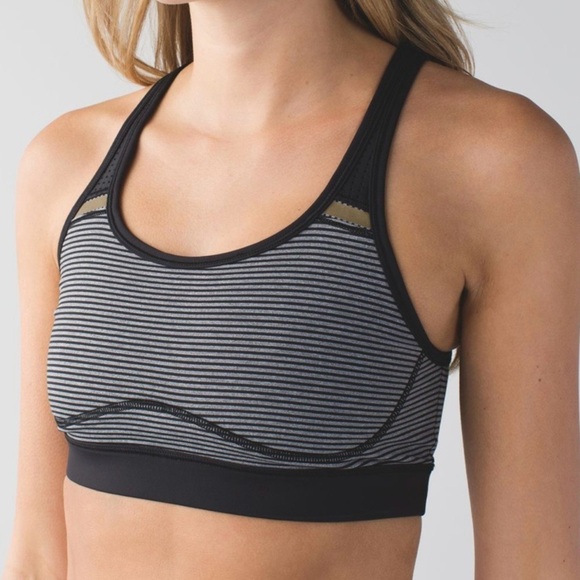Lululemon Sweaty Or Not Sports Bra II Mini Pop Stripe Heathered Slate Black 4 - Picture 2 of 5
